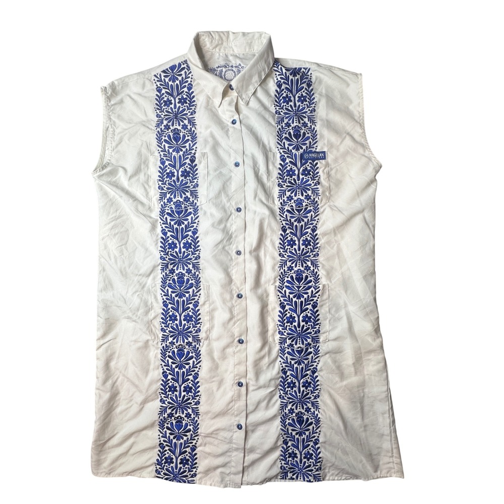 Magellan Shirt Womens XXL Ivory Fish Gear Sleeveless Embroidered Floral Outdoor